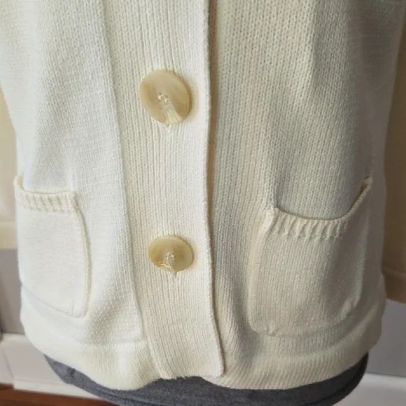 J. Jill Women's Small Cream Button Front Pocket Work Casual Cotton Cardigan - Picture 6 of 14